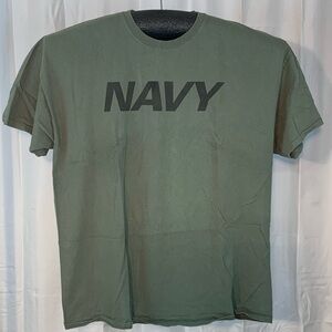 Gildan olive drab green “NAVY” short sleeve tee shirt.